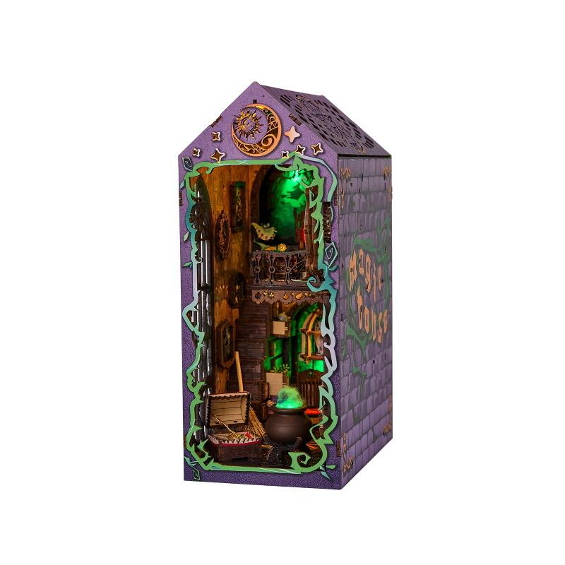 

New Retro DIY Wooden Book Nook Figurines Miniatures Kits Mystical Theurge Hut Bookshelf Decor for Adults Handmade Gifts