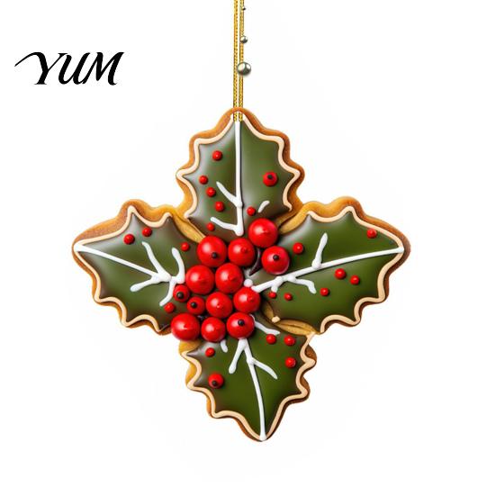 Indoor Hanging Decor 2D Acrylic Christmas Ornament, Gingerbread Snowflake Red Berry Decoration Decorative Holiday Pendants for Xmas Tree, Car Rearview