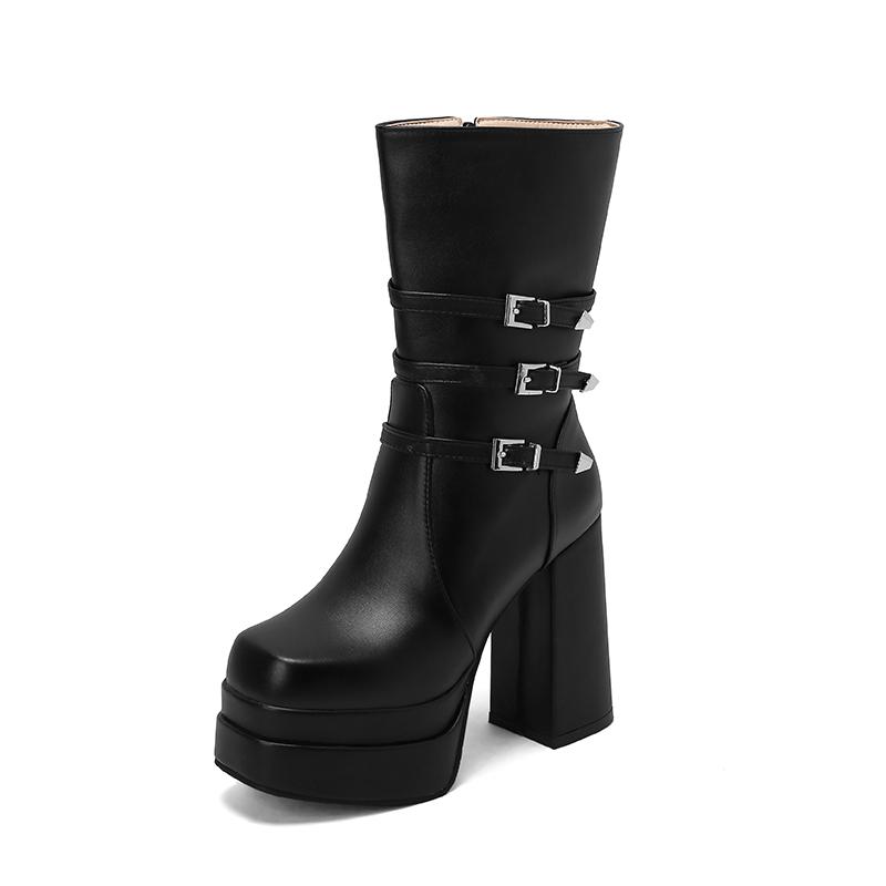 

Женские короткие сапоги на высоком каблуке осень и зима новые сексуальные в европейском и американском стиле водонепроницаемые римские короткие сапоги большого размера на толстом каблуке 35 чёрный