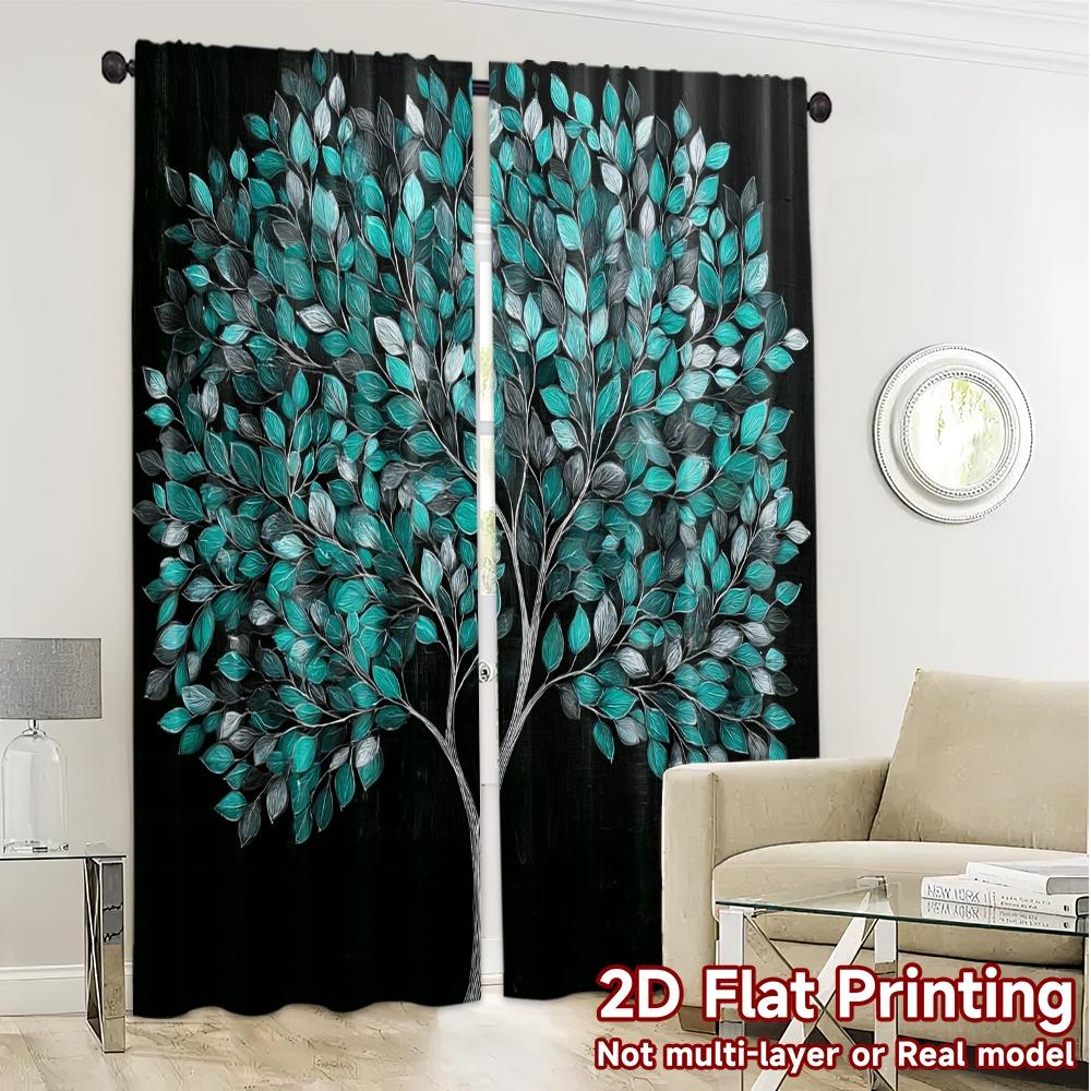 2pcs   2D FLAT PRINTING Curtains (Without Rod) Emerald Tree Minimalist Modern Curtains Durable 100% Polyester Fabric Curtains