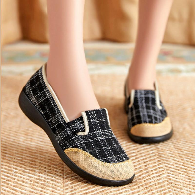 

Весенняя новая льняная повседневная обувь из травянистой ткани, удобные женские туфли с открытым носком, туфли с вышивкой в ​​этническом стиле