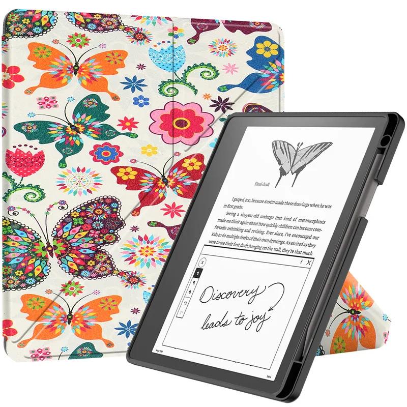 For Kindle Scribe 2024 Case 10.2 Inch PU Leather Multi-folding Stand Smart Auto Wake Sleep Ebook Cover Funda with Pencil Holder