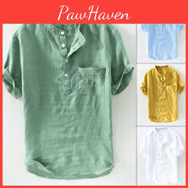 Sleeve Color Short Solid Mens Fashion Casual Shirt Mens Loose Pullover Tops