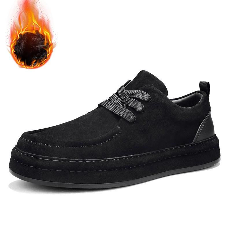 Mens Winter Warm Fleece-Lined Casual Slip-On Shoes Non-Slip Flat Sole Comfortable Work Home Wear