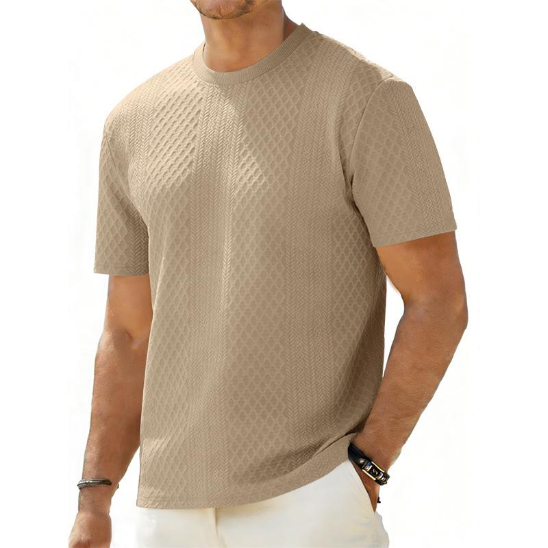 Mens Textured Diamond Pattern Short Sleeve T Shirt Crew Neck Solid Color Loose Casual Daily Basic Tee