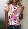 2025 Casual Sports Women's T-shirt Summer New Garden Collar Short Sleeve Geometric Irregular Loose Lightweight Casual