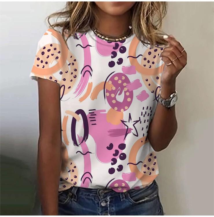 2025 Casual Sports Women's T-shirt Summer New Garden Collar Short Sleeve Geometric Irregular Loose Lightweight Casual