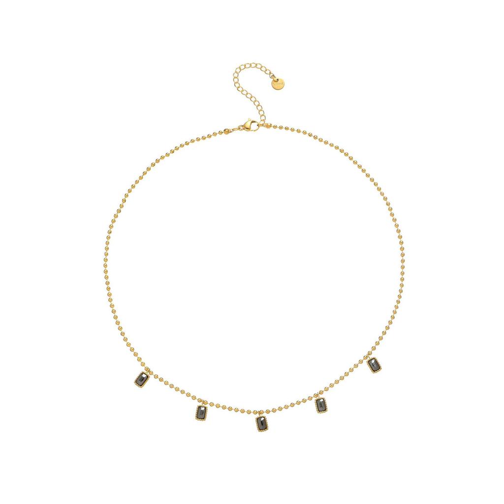 Emerald-Accented Titanium Steel Necklace - Elegant French Leaf Design