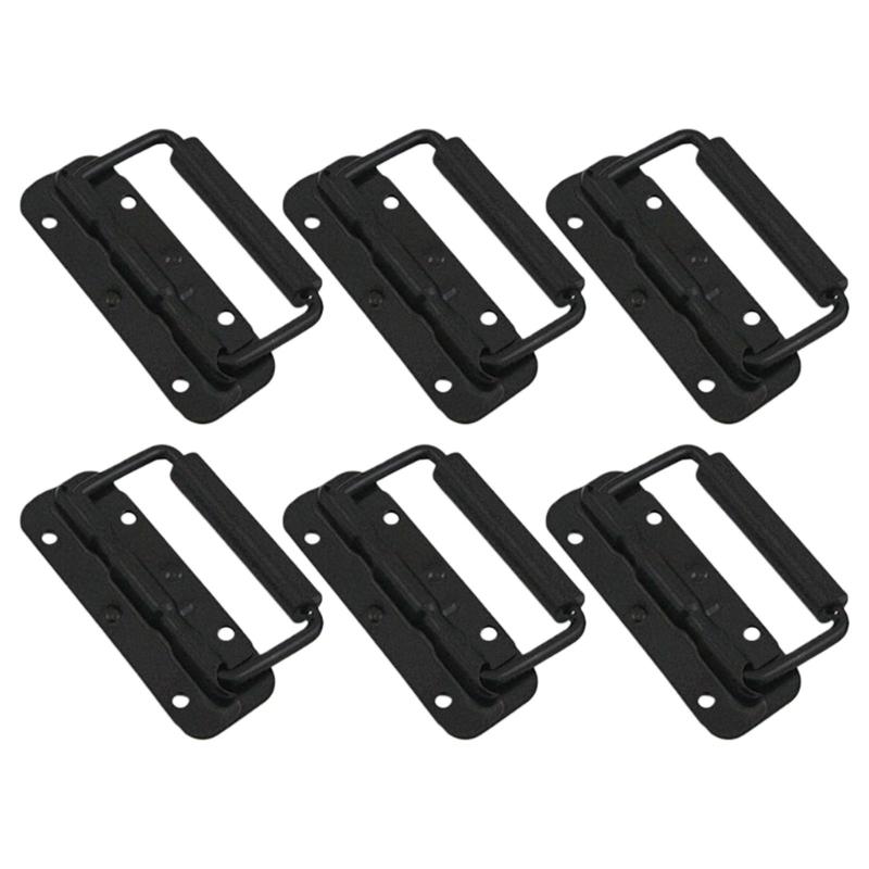 Black Spring Loading Cupboard Handles Foldable Iron Hardware Space Saving Solution Smooth Grip 6pcs for Kitchen Bathroom