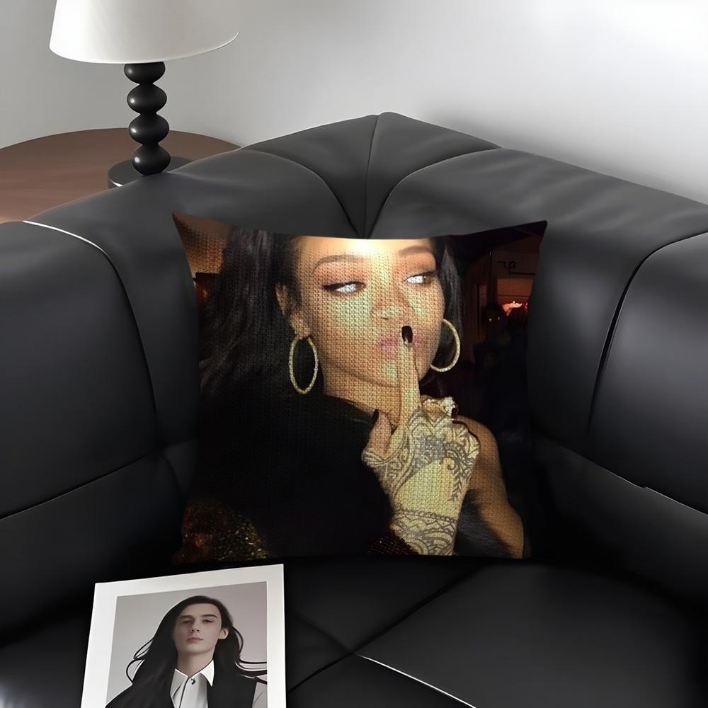 

RRihanna Famous Cushion Cover Natural Linen Organic Fabric DoubleSided Printing Sofa Home Decor Gift Pillow Case 30x30cm