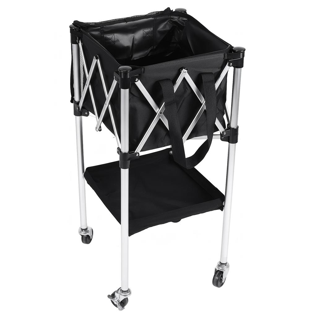 Tennis Ball Cart Foldable Portable Pickleball Baseball Hopper Basket with Wheels with Storage Bag for Serve Training