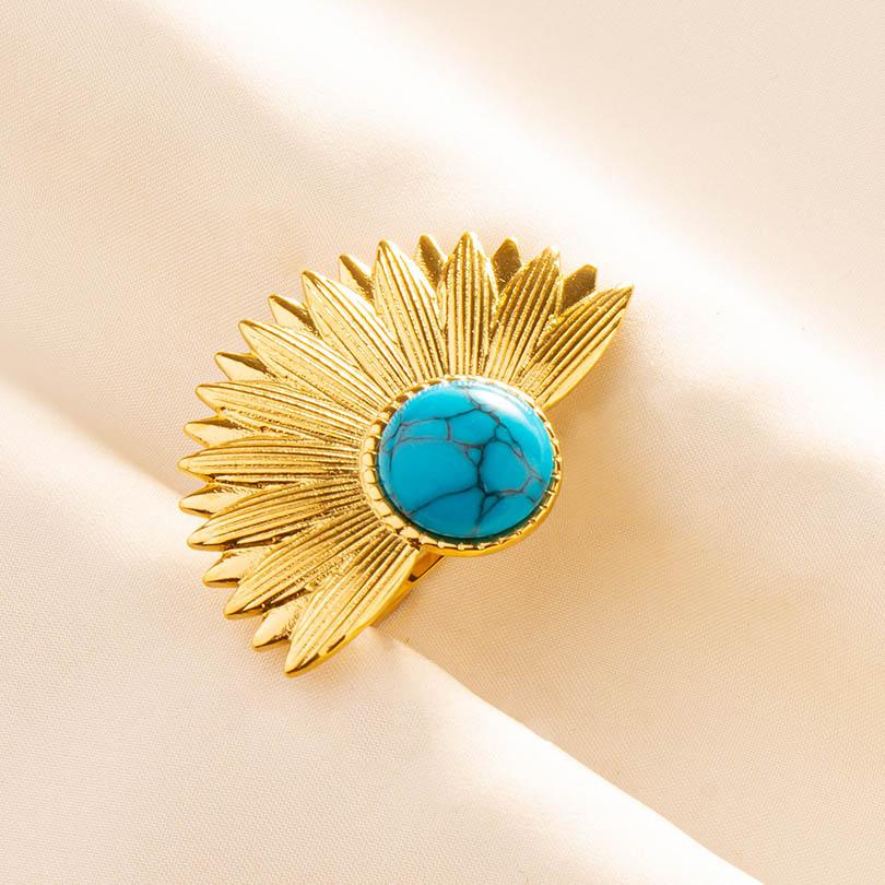 1pcs Blue Stone Ethnic Vintage Open Adjustable Sun Heart Star Stainless Steel Rings For Women Men Accessories Jewelry Bague Gift