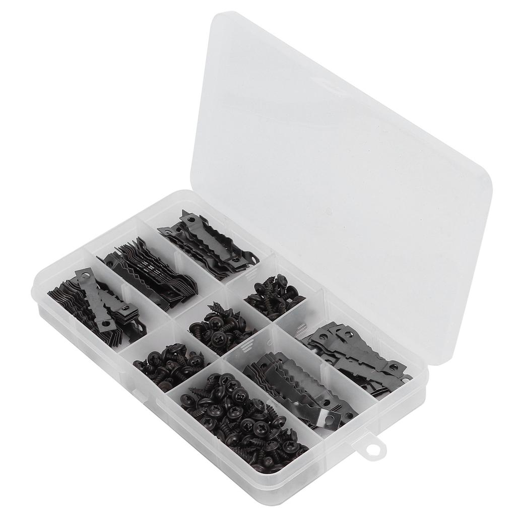 100Pcs Sawtooth Picture Hangers 200Pcs Screws 2Hole Paintings Photos Hanging Hooks Kit Black