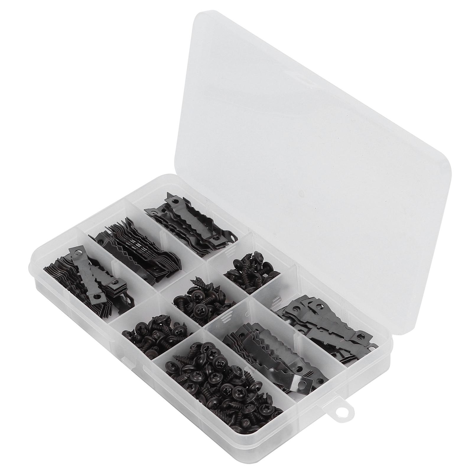 

100 шт. зубчатых вешалок для картин, 200 шт. винтов, 2 отверстия, набор крючков для подвешивания картин и фотографий, черный