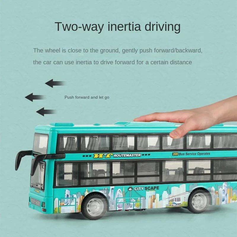 Children's Double-decker Sightseeing Bus Pull Back Car Light Music Can Open The Door Bus Inertial Toy Model Boy Birthday Gift