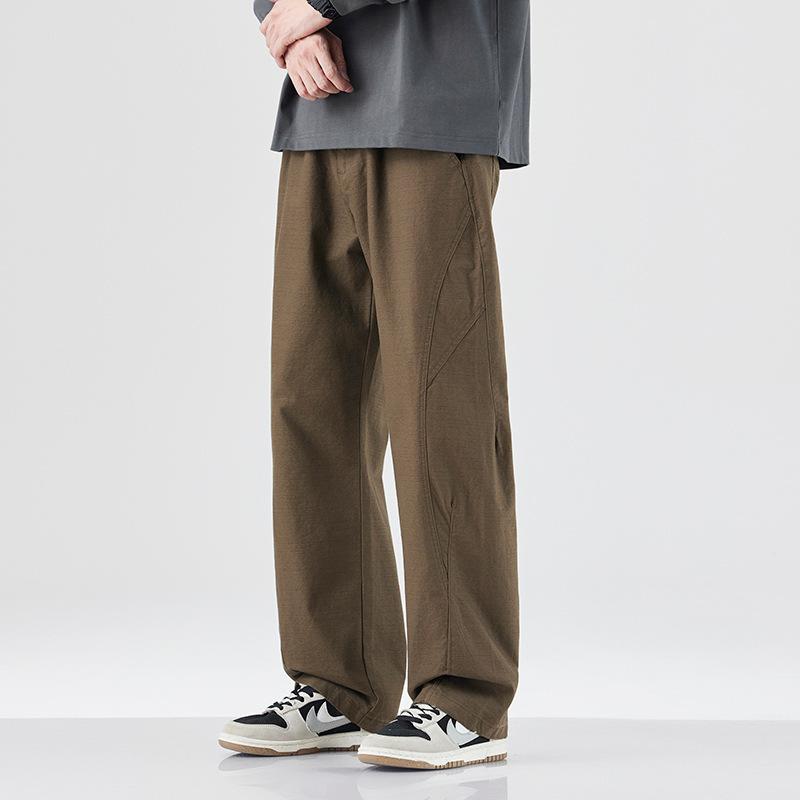 American retro army green casual pants men's autumn new trendy brand fashion splicing straight cotton wide leg straight pants