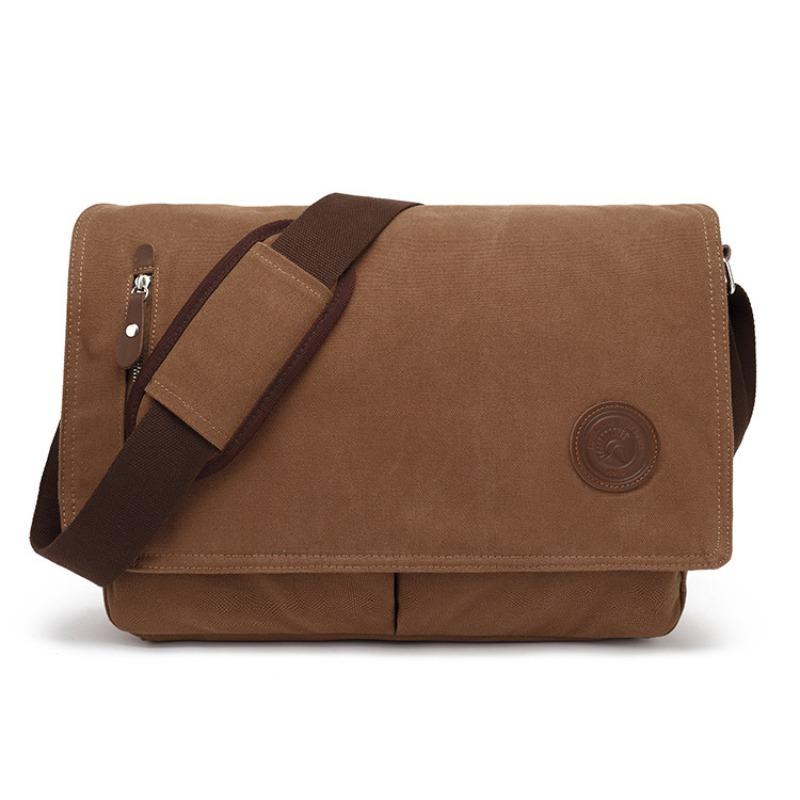 

Мужские сумки на ремне из чистого хлопка в европейском и американском стиле в стиле ретро, модная однотонная кожаная сумка-мессенджер на молнии для деловых поездок, сумка для компьютера коричневый