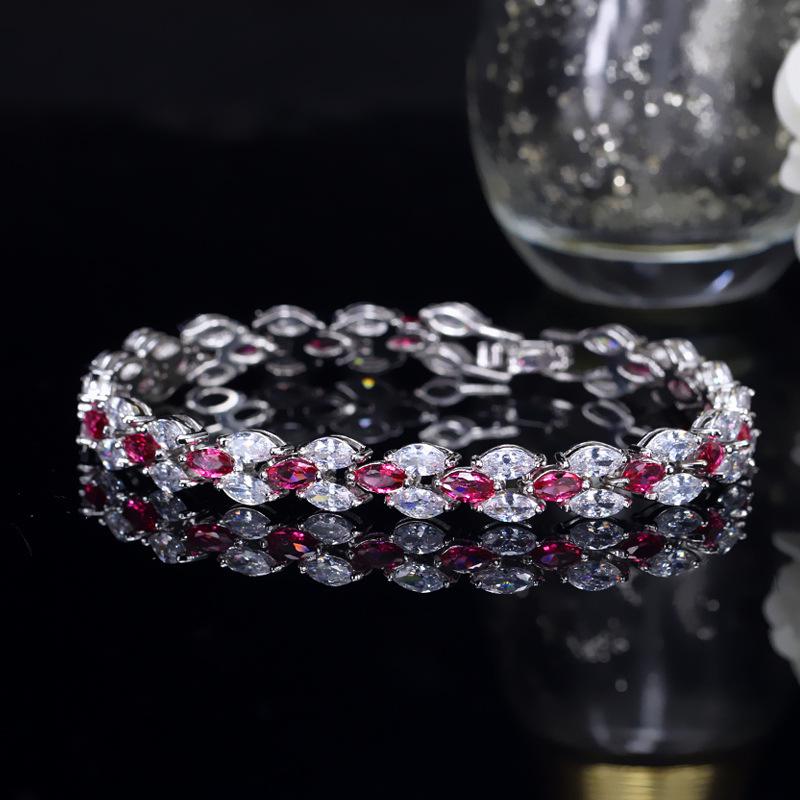 Accessories Temperament Leaf Platinum Plated Jewelry Aaa Zircon Bracelet