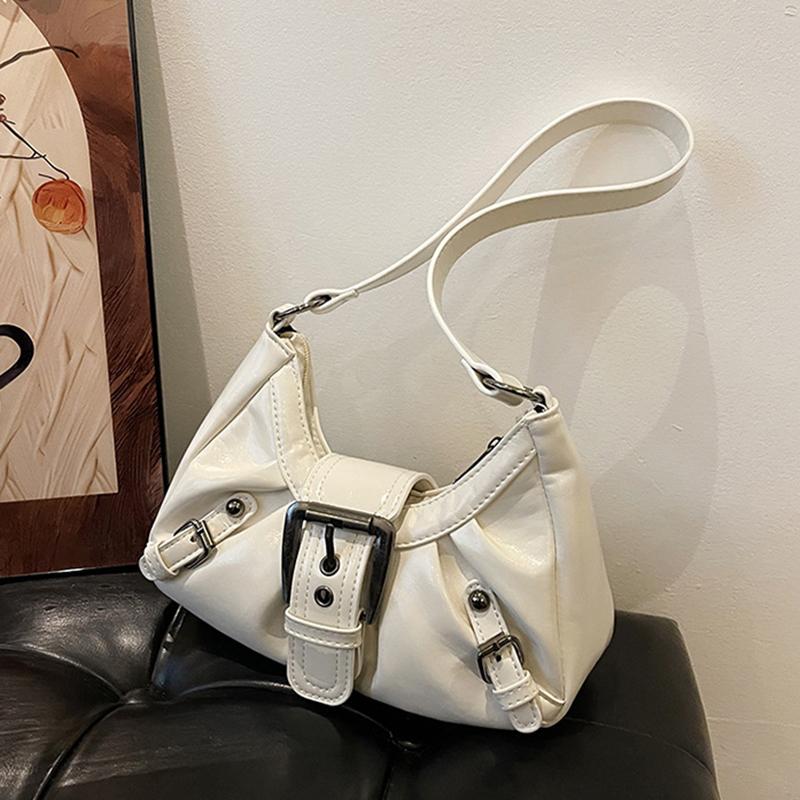 Yogodlns Vintage PU Leather Shoulder Bag for Women Y2K Spicy Girl Trend Maillard Style Underarm Bag High Quality Women Handbags