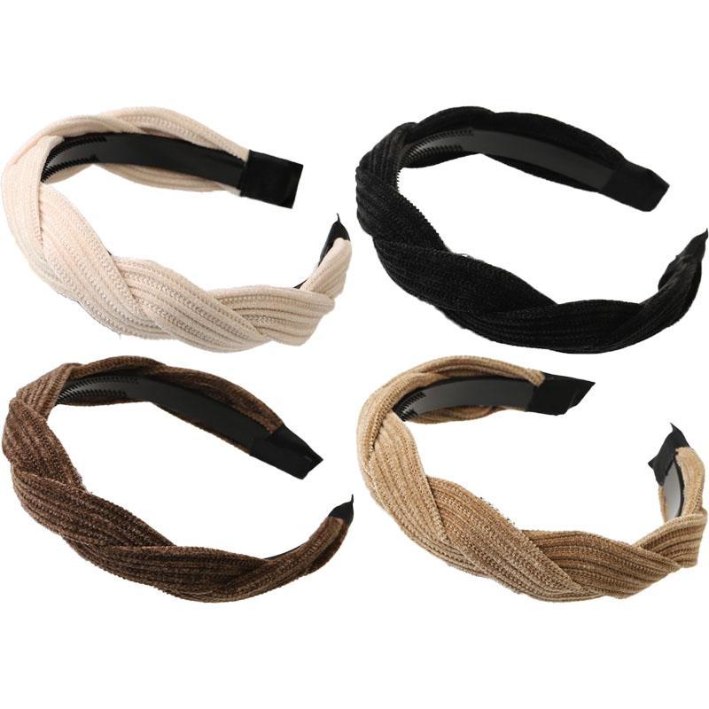 New Simple Wide Side Edge Fabric Hair Band Women Fashion Korean Retro Braided Headband Solid Knot Hoop Girls Hair Accessories