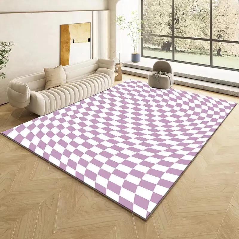 Fashion Retro Checkerboard Carpet Living Room Bedroom Decoration Bedside Non-slip Soft Mat Home Washable Plush Rugs Customizable