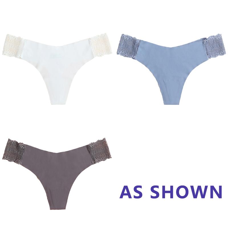 Sexy Ice Silk Panties Low-waist Traceless G-String Thong Lingerie Ladies Large-sized Breathable Lace Underpants