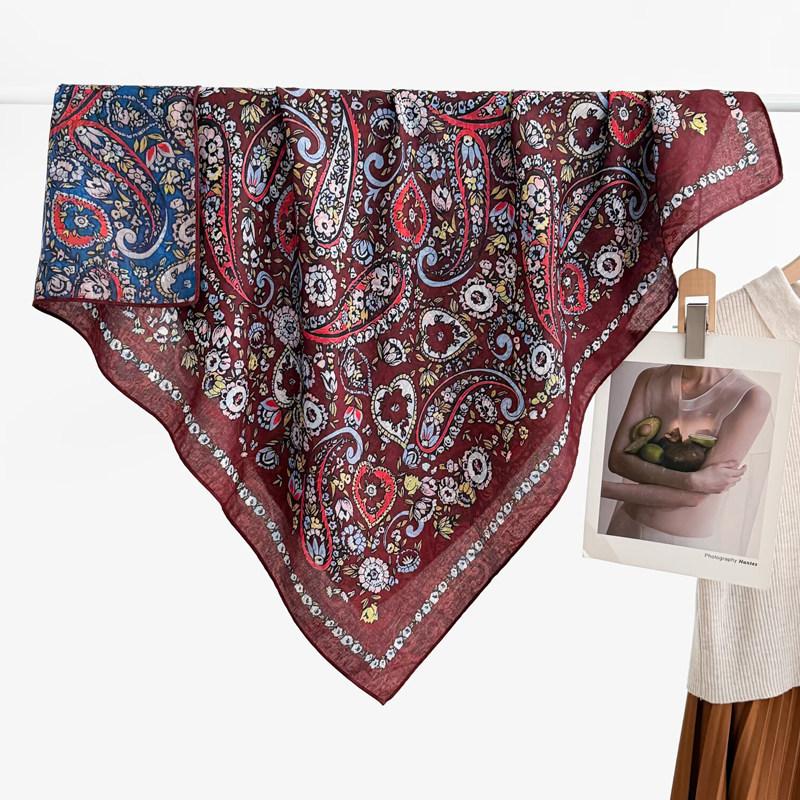 91 Retro Double-sided Velvet Large Square Scarf Women's New Spring and Autumn Foreign Style Fashion Cashew Flower Silk Scarf Neck Scarf Shawl