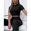 Solid Color T-shirt Wide Leg Pants Set Pure Color Short Sleeve T-shirt Loose Pants Suit