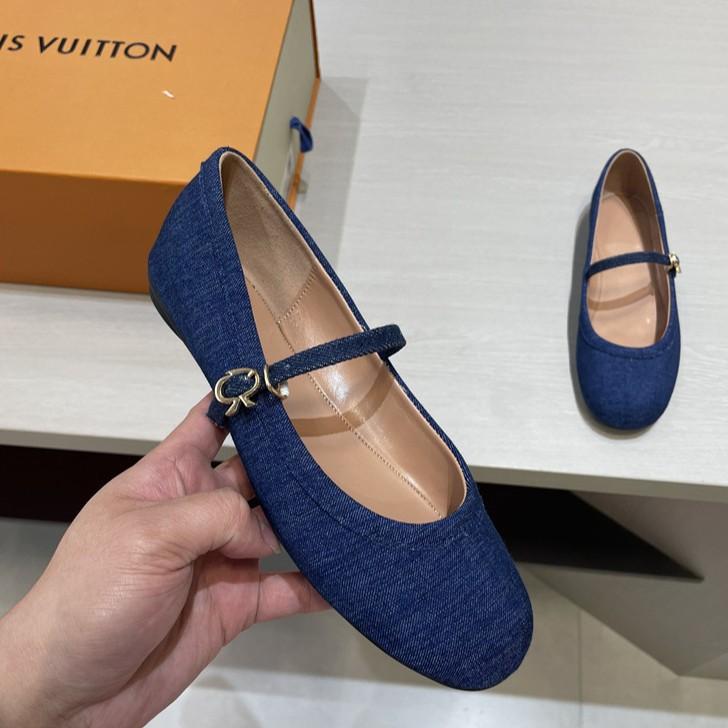 Sommer neue runde Zehenpartie flacher Ausschnitt Ein-Wort-Schnalle flache Sohle Denim Mary Jane Einzelne Schuhe Damenleder klein