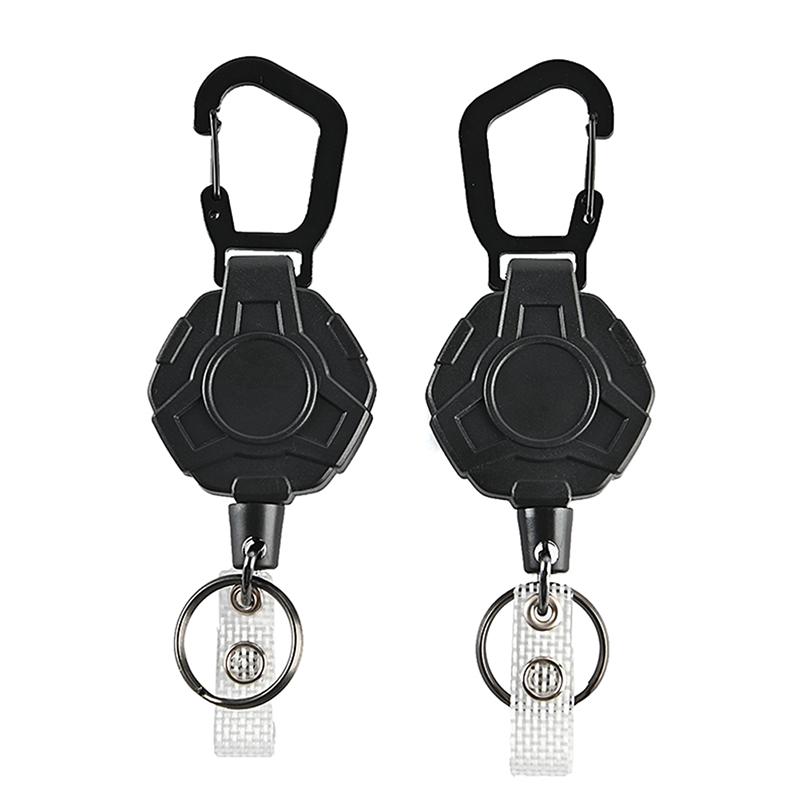 1Pc Retractable Easy-To-Pull Buckle Badge Reel Carabiner Key Chain Anti-Theft Anti-Lost Key Chain With Steel Cord
