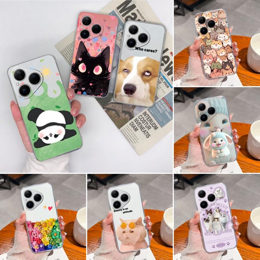 For Huawei Pura 80 70 Pro Plus Ultra Honor X6C 8C Phone Bags Cute Big Eyed Black Cat Patterns Luxury Transparent Lens Protection Case For Huawei Shell