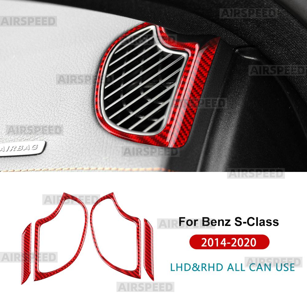 For Mercedes Benz S-Class W222 2014 2015 2016 2017 2018 2019 2020 Real Soft Carbon Fiber Sticker Dashboard Air Vent Outlet Trim. Red Carbon LHD RHD