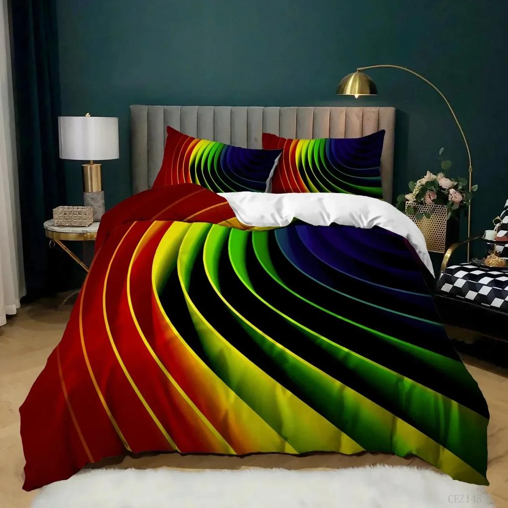 Rainbow Pride Bedding Set Rainbow Flags Duvet Cover Set Rainbow Stripe Design 3D Soft Microfiber Bedding Queenking Size