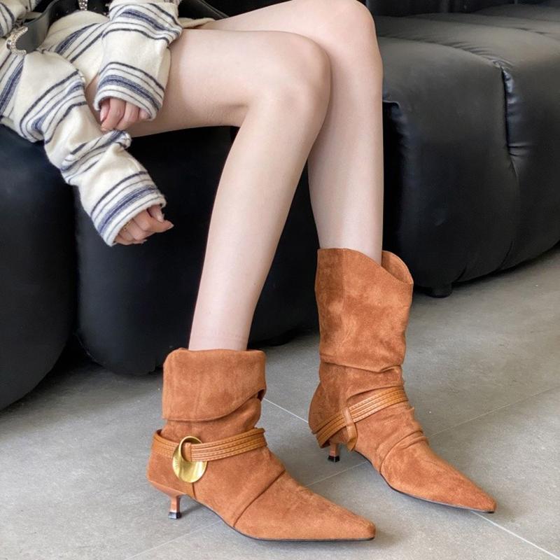 Fashion Autumn Fashion Low Heel Ankle Boot Women Slip On Pointed Toe Shoes Mordern Short Booties Zapatos De Mujer