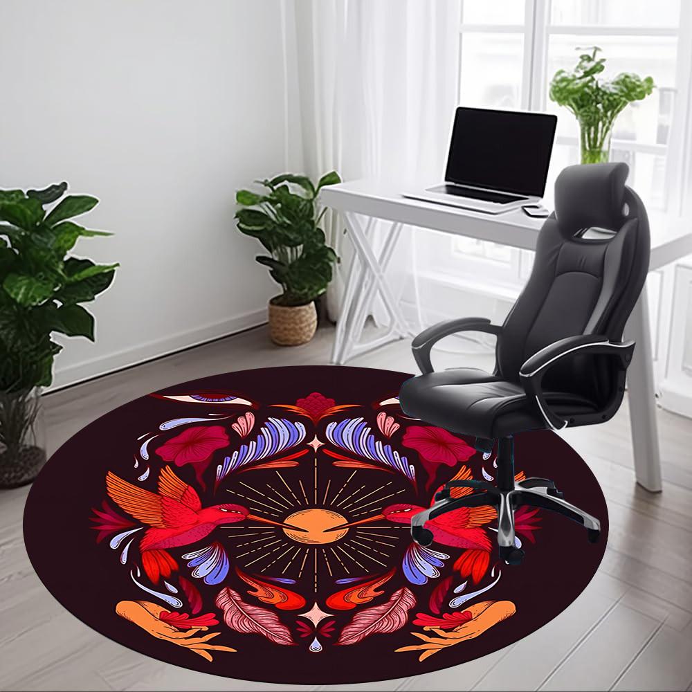 1pc Hummingbird Floral Office Round Area Rug, Mat Suitable For Office, Under Office Chairs Bedroom Living Room Home Decor, Room Deco
