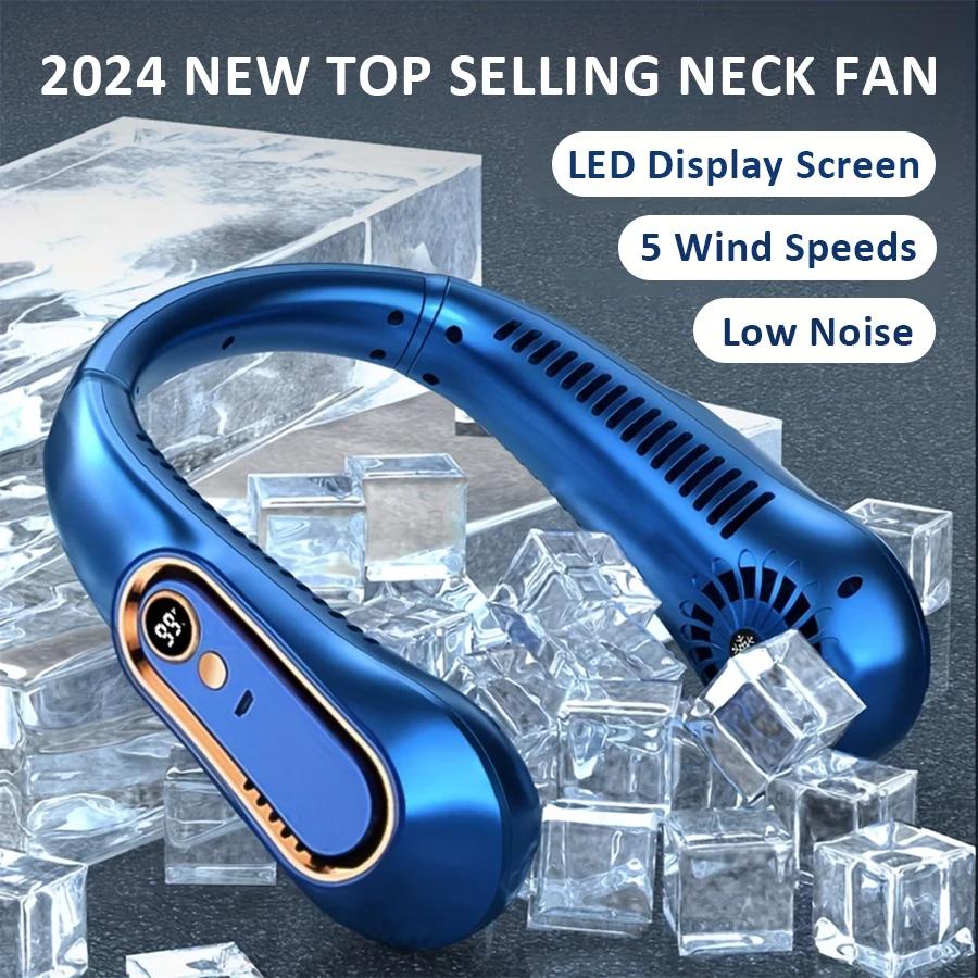 2026 New Best Sellers Wearable Neck Fan Portable Air Conditioner Bladeless Neck Fan Air Cooler 5 Gears and LED Display Screen