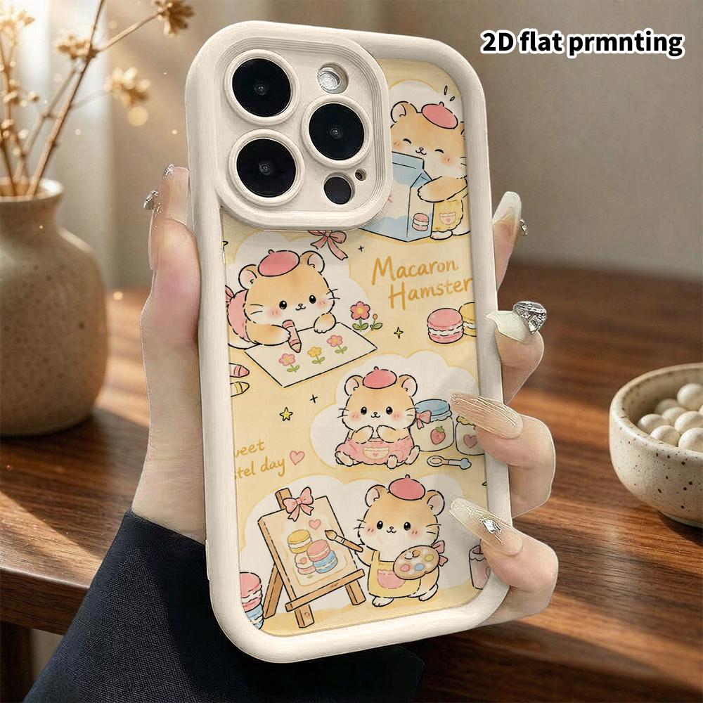 Phone case: 2D flat design suitable for iPhone 18 17 16 15 14 13 Pro protective case, macaron little hamster, perfect holiday gift for Christmas and H