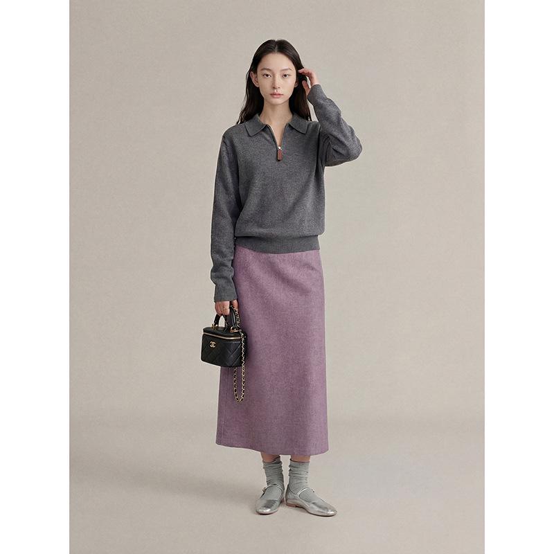 

Winter Antiques Street: Ge Ming Retro Woolen A-line Slit Skirt for Women (N346B) L (55-60 kg)