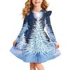Girls Christmas Print Dress with Sleeves Long Sleeve Holiday Party Dress