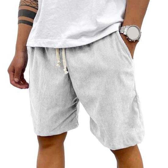 

Men Shorts Elastic Waist Adjustable Drawstring Wide Leg Summer Corduroy Shorts with Pockets Loose Fit Casual Shorts Travel Wear XXXL белый