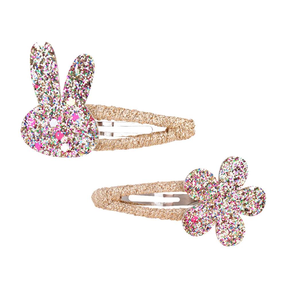 2Pcs/Set Sweet BB Glitter Hairpins for Baby Girls Rabbit Flower Hair Clips Barrettes Headwear Fashion Kids Hair Accessories