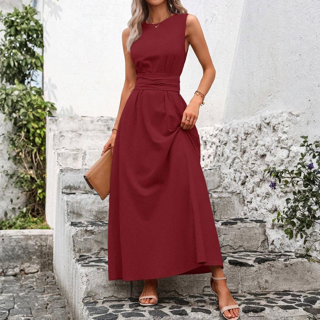 Damska Sukienka Codzienna Modna R,neck Bez Rękawów Retro Świąteczny Nadruk Retro