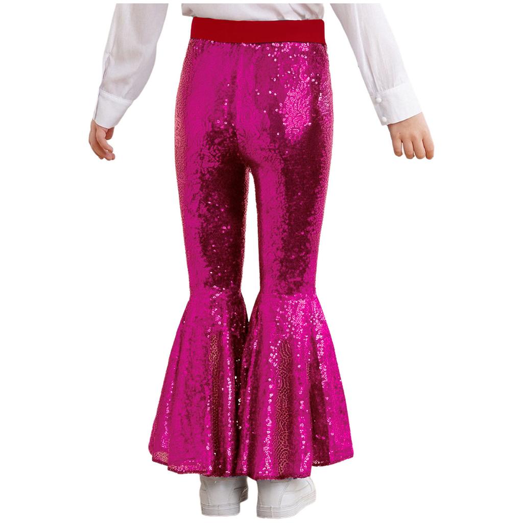 Pantaloni Compleți pentru Spectacol pe Scenă pentru Fete: Pantaloni evazați strălucitori cu paiete și talie elastică pentru dans și spectacol