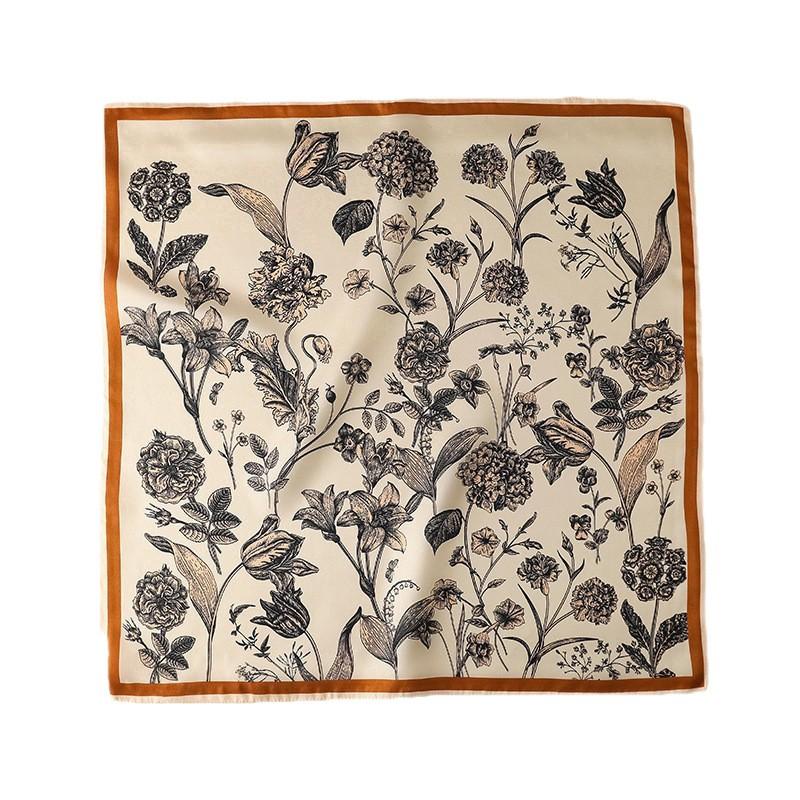 2026 Floral Silk Scarf Women 100% Pure Mulberry Square Shawl Elegant Vintage Lightweight Accessory