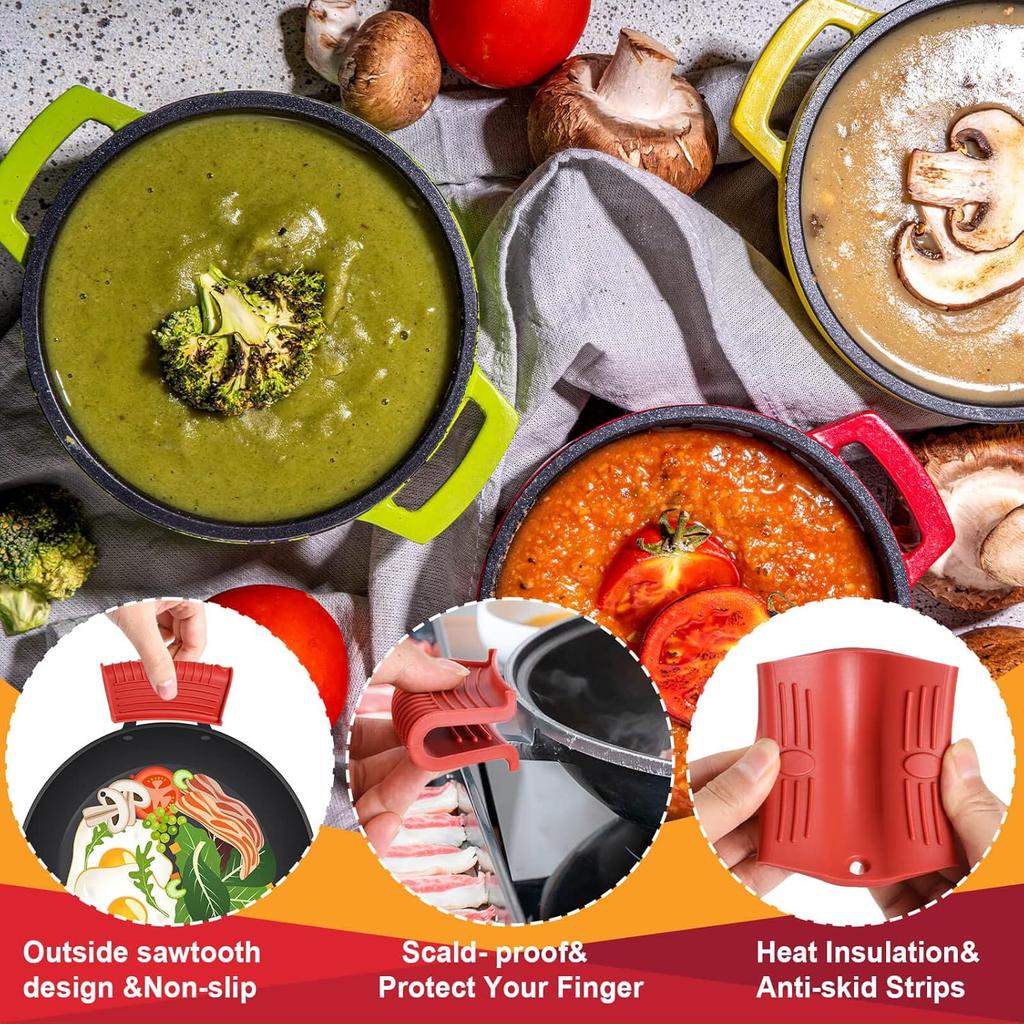 Cast Iron Handle Cover, 10 Packs Silicone Pot Holders, Cast Iron Handle Covers Heat Resistant, Non-Slip Pot Handle Covers, for Frying Cast Iron