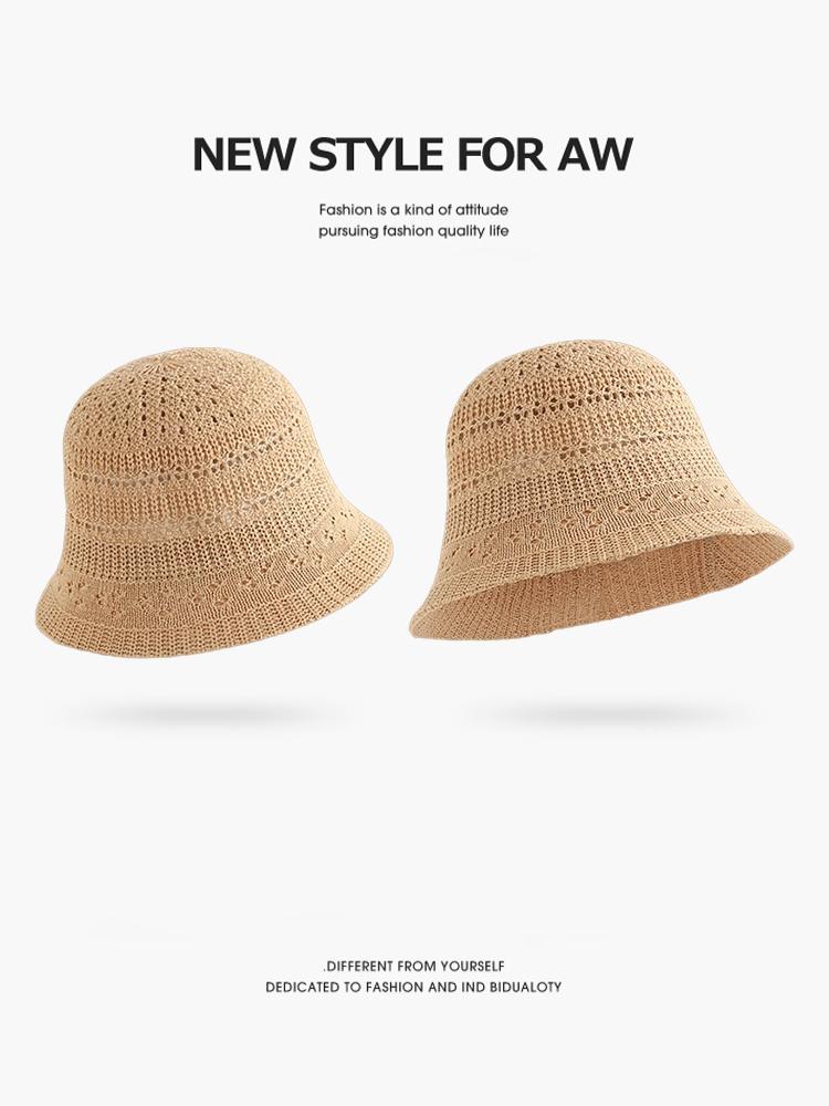 Japanese Style Women'S Hollow Breathable Knit Fisherman Hat - Summer Sun Protection Versatile Outdoor Bucket Hat
