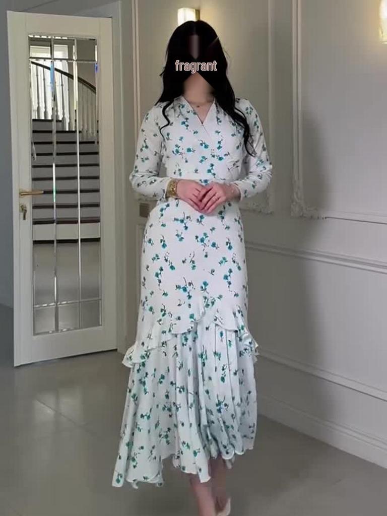2025 Spring Floral Ruffle Long Dress for Women - Gentle Style