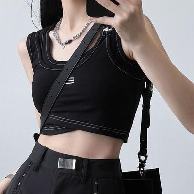 Retro Black Vest For Women Fashion Casual Tank Tops Street Wear Inner Tees Girls Y2K Tops