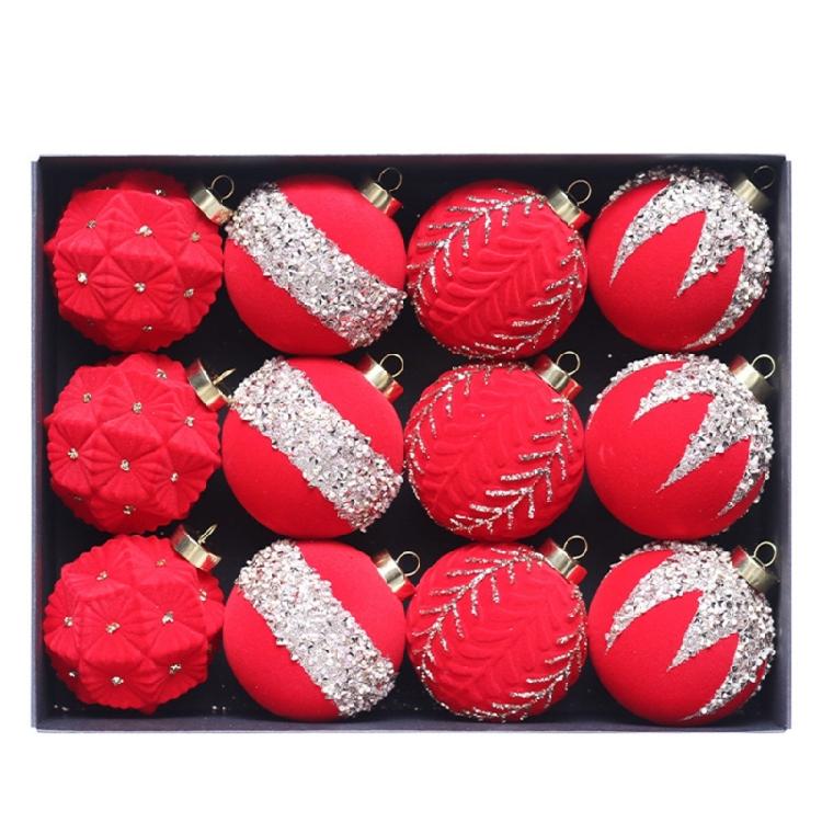 12pcs Elegant Holiday Display Ornament Traditional Flocking Christmas Sphere Ornament Festival Tree Decorations