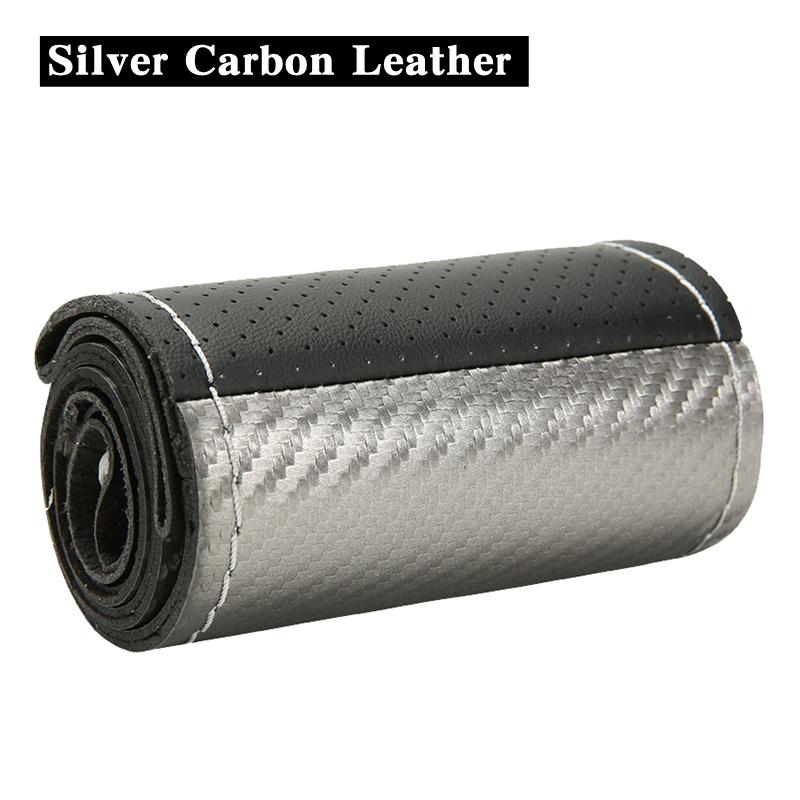 Carbon Fiber Genuine Leather Universal 38cm Handmade Braided Steering Wrap With Needle and Thread Auto Interior